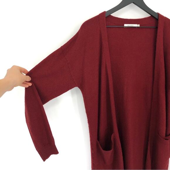 MOUSSY Open Front Knit Wool Duster Cardigan Maroon Red OS - Picture 2 of 10